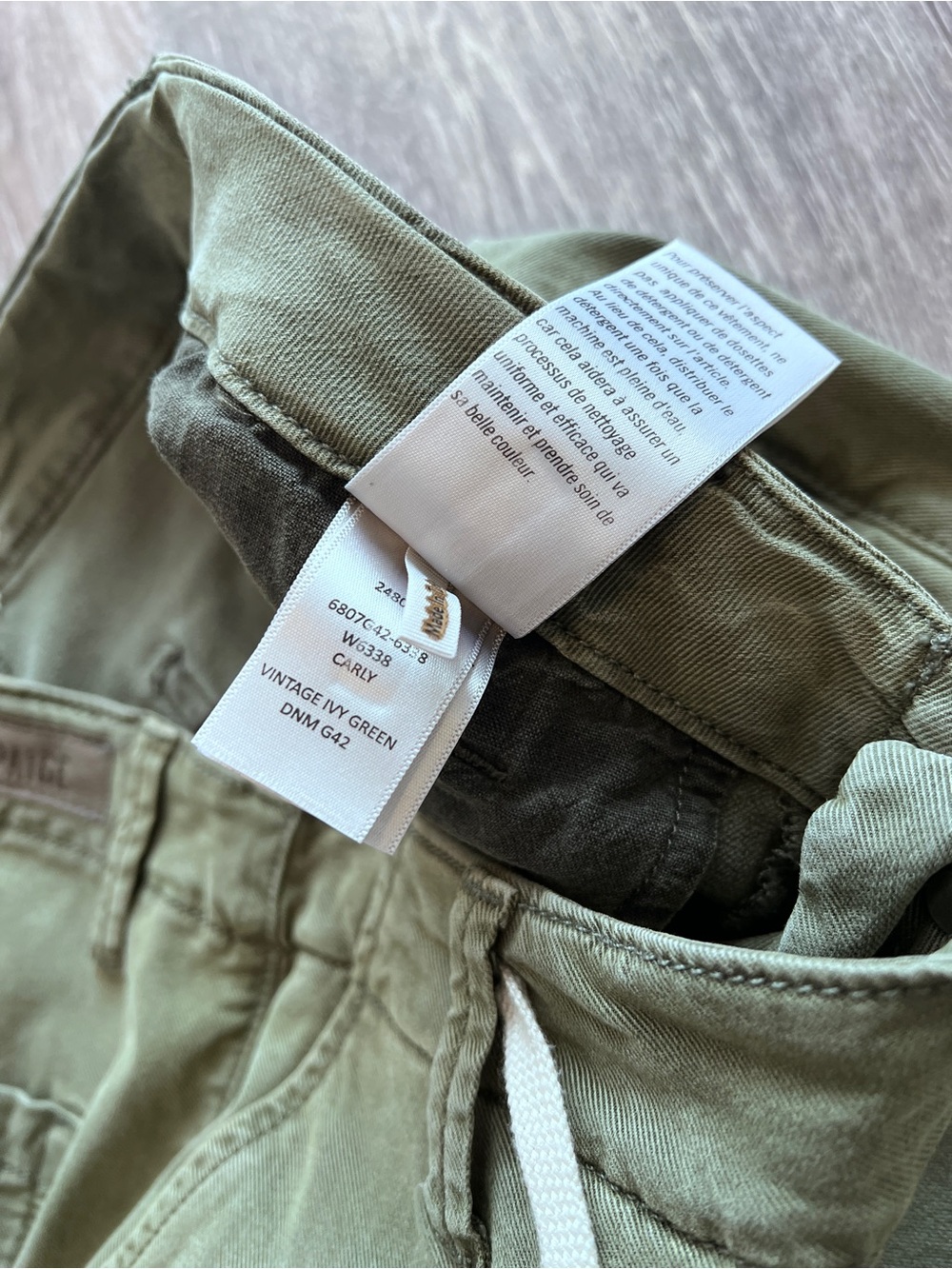 Paige Carly jeans vintage green wide leg mid rise tie waist - Picture 8 of 10
